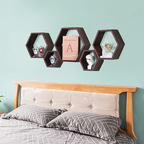 Hexagon Shelves,Floating Wall Shelf,Honeycomb Octagon Cube Shelves Wood
