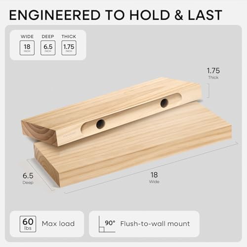 Homeforia 18 Inch Floating Shelves, High-End Solid Pine Wood, Set of 3
