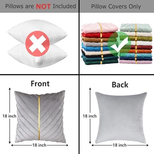 Velvet Throw Pillow Covers 18x18 inch Pack of 2 Gold Decor Gray