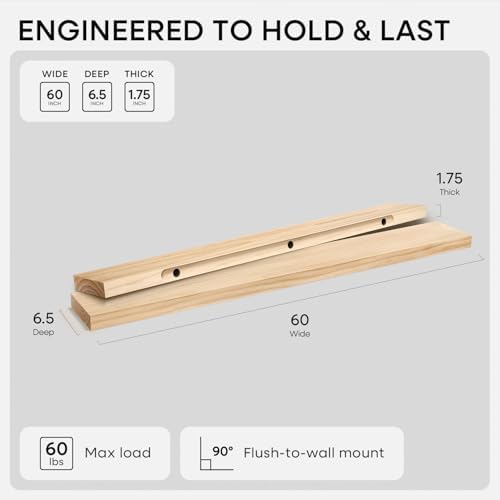 Homeforia 60 Inch Floating Shelves, High-End Solid Pine Wood, Set of 2