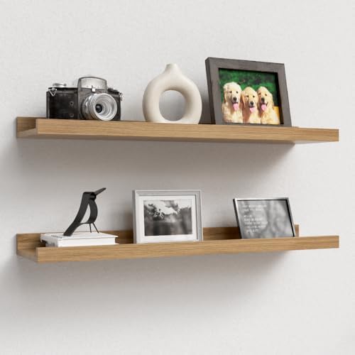 Boswillon Floating Shelves Set of 2, Long Wall Shelf with Lip, 24in, Oak