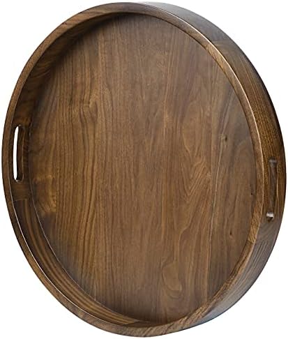 24" Round XL Handmade Black Walnut Wood Ottoman Tray with Handle