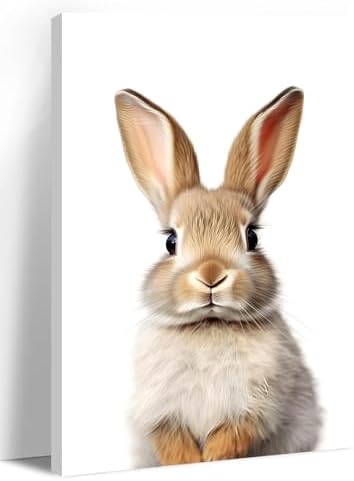 LYUNSHUO Bunny Canvas Wall Art Nursery Wall Decor Cute Rabbit Picture White Poster Animal Painting Minimalism Artwork for Kids Room Living Room Bedroom Home Decorations - 16.00"x24.00"