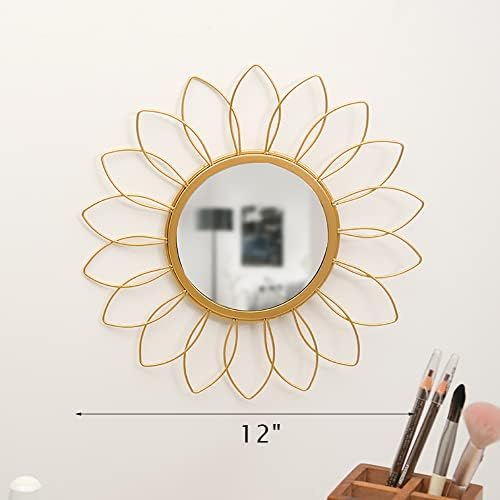 Gold Mirrors for Wall - Metal Sunburst Wall Mirror Room Decor & Home Decor, Boho Mirror Wall Decor Gifts for Women & Moms (Small, Flower)