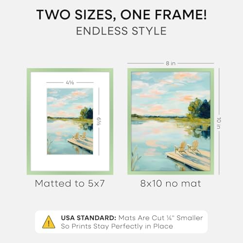 Homeforia 8x10 Green Picture Frame, High-End Metal, 5x7 Mat, Glass