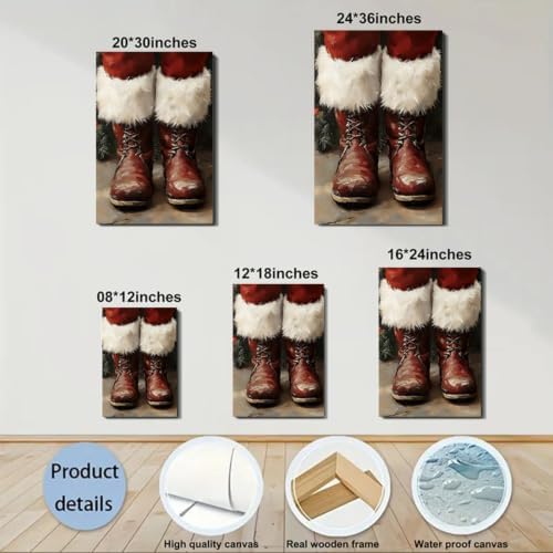 Framed Christmas Boots Wall Art 12x18inch– Rustic Winter Canvas Prints for Home Wall Decor – Farmhouse Red Christmas Pictures Wall Hanging for Living Room & Bedroom, Bathroom