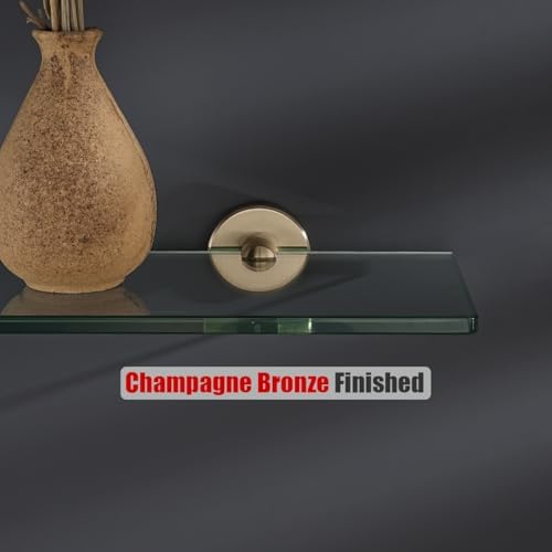 JQK Bathroom Glass Shelf, Tempered Glass Shower Storage 16 by 5 inches, 304 Stainless Steel Champagne Bronze Wall Mount 2 Pack, TGS101L16-CB-P2