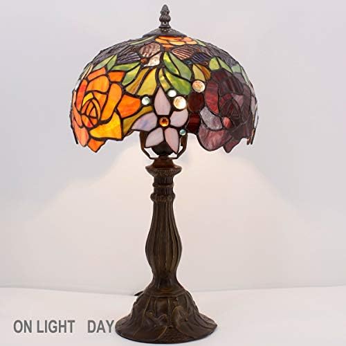WERFACTORY Tiffany Style Table Lamp Stained Glass Bedside Lamp 18 Inch Tall