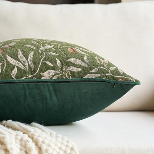 Alerfa Green Floral Throw Pillow Cover 18 x 18 Inch Sqaure Luxury Decorative Pillow Cover for Couch Living Room Bedroom