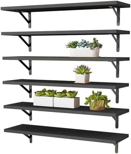 YGEOMER 23.6in Floating Shelves for Wall Home Decor, Black Set of 6