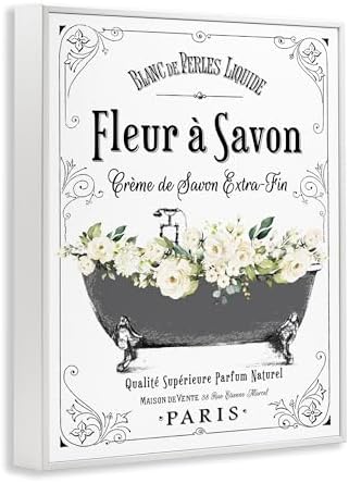 Stupell Industries 'Fleur a Savon Vintage Parisian Bathroom Floral Tub', Framed Giclee Art, White, 11 x 14 Inches, Easy to Hang and Sturdy, Made in USA, by Lettered and Lined