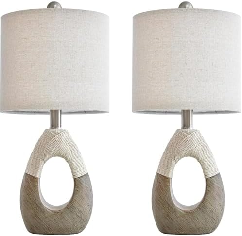 OYEARS 19” Boho Table Lamps Bedroom Living Room Set 2,Suitable for Small Space,Small Farmhouse RattanTable Lamp Rustic Egg Design Resin Light Decoration,Nightstand Bedside Lamps for Office Study Rest