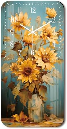 Large Wall Clock for Living Room - Sunflower Wall Clocks Battery Operated 24 Inch - Farmhouse Rustic Wall Clock Non Ticking for Bedroom Bathroom Kitchen Decor