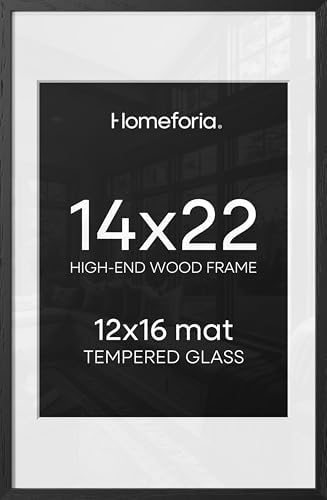 Homeforia 14x22 Black Oak Picture Frame, High-End Wood, 12x16 Mat, Glass