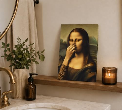 CXKAWM Funny Mona Lisa holding nose Bathroom Canvas Wall Art 12X16in | Mona Lisa Bathroom Wall Decor Picture Humor Amusing Toilet Poster Print for Toilet Bathroom Home decoration