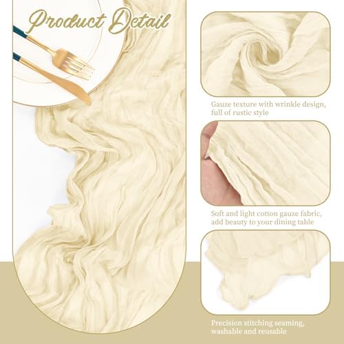 10 Pack Ivory Cheesecloth Table Runner Long,21.5 x 120 Inch