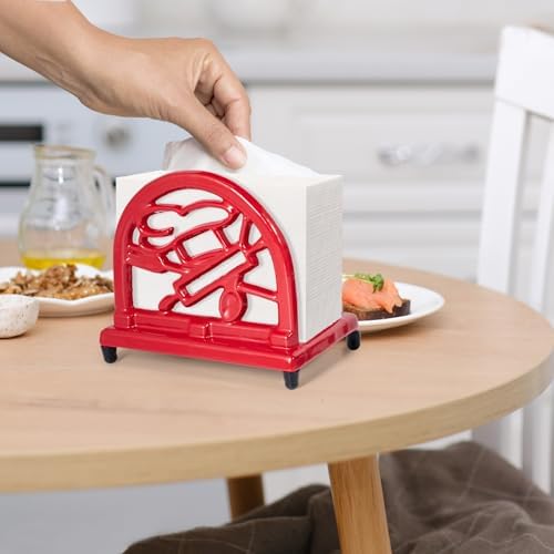 JOGREFUL Cast Iron Napkin Holder, Kitchen Organizer Chef Tool Pattern Red