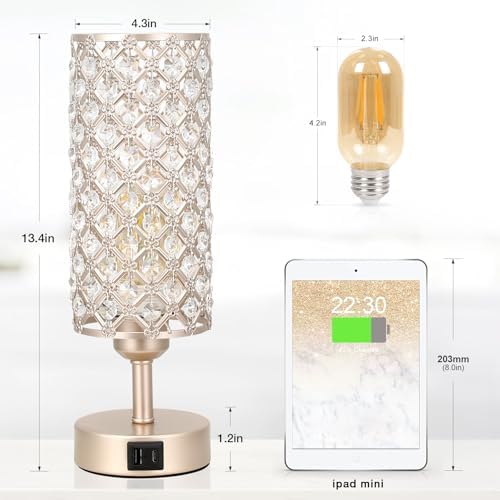 Champagne Gold Bedside Lamp, Nightstand Lamp for Bedroom (Bulb included)