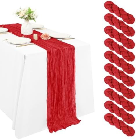 10 Pack Cheesecloth Table Runner 17 x 108 Inch, Red