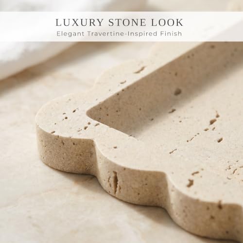 Decorative Scalloped Tray - Beautiful Travertine Stone Inspired 8"x8" Vanity Tray for Jewelry, Perfume and Trinkets - The Perfect Resin Decor Accent for Any Bathroom, Nightstand & Marble Coffee Table