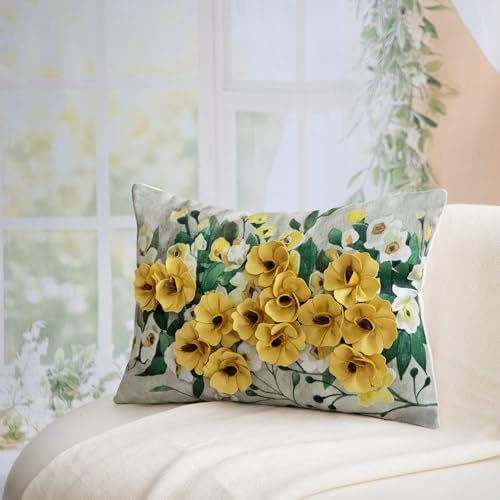 OiseauVoler 3D Flower Throw Pillow Covers Decorative Floral Pillowcases for Sofa Couch Bed Farmhouse Home Decor 14x20 Inch