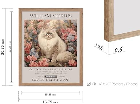 Poster Master Persian Cat Print - Flower Art - Botanical Design - Exhibition Display - Animal Illustration - Floral Cat Painting - Aesthetic Office or Bedroom Decor - 16x20 Beige Framed