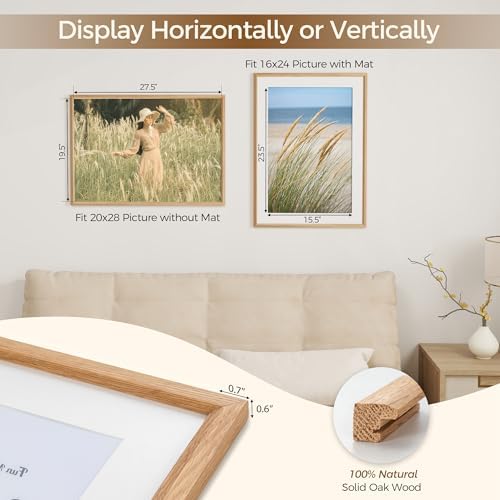 Fun Memories 20x28 Oak Picture Frame for Wall, 20x28 Frame with Matted to 16x24, Solid Wood Picture Frames for Wall Art Photo and Prints (Natural, 1 Pack)