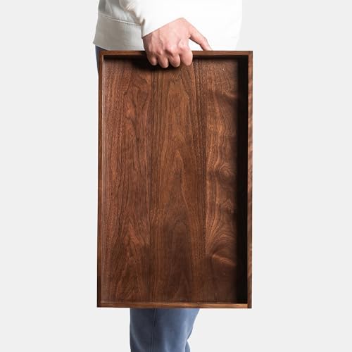 20"x12" Medium Black Walnut Wood Ottoman Tray with Handle