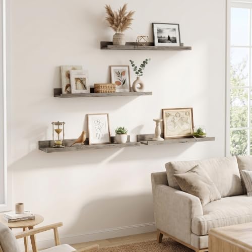 Axeman 20 Inch Floating Shelves, Grey Picture Ledge Shelf Set of 3