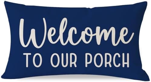 PANDICORN Outdoor Throw Pillow Covers 12x20 Inch Welcome to Our Porch, Blue