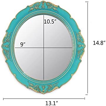 YCHMIR Vintage Decorative Wall Mirror 14.8 x 13.1 Inch Oval Mirror （Blue）