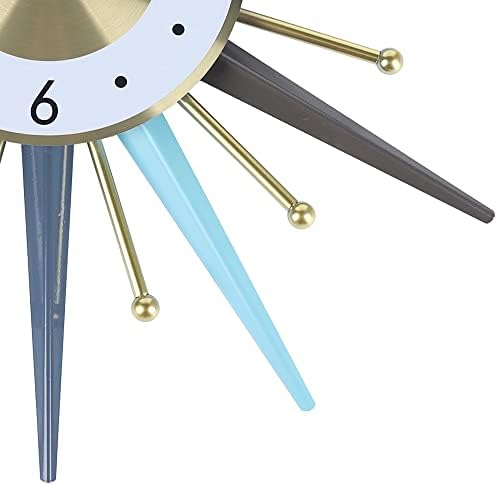Mid Century Wall Clock, 22.8 Inch Large Metal Clock Starburst Wall Clocks, Home Decor Blue Wall Clock for Living Room/Bedroom/Kitchen