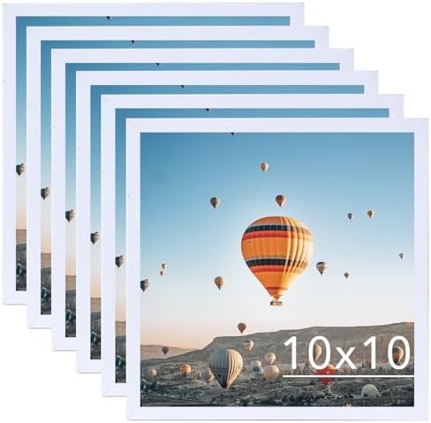 JCJMY 10x10 Picture Frame Set of 6 Black for Wall Hanging, Wall Mounting Horizontally or Vertically, 10 x 10 Square Wall Gallery Poster Photo Frame with Shatter Resistant Plexiglass,6 Pack, White