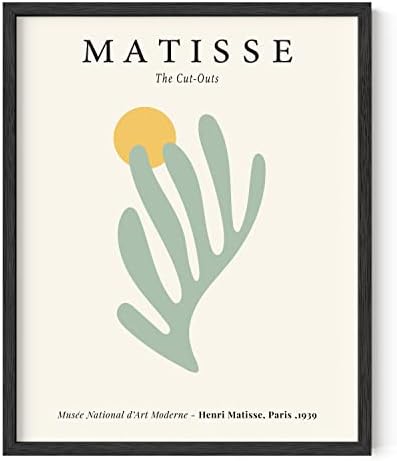 HAUS HUES Danish Pastel Aesthetic Matisse Poster - Danish Pastel Aesthetic Matisse Print & Sage Green Wall Matisse Cutouts Modern Wall Art Abstract Art (16'' x 20'' Framed Black), 16x20 Black Framed