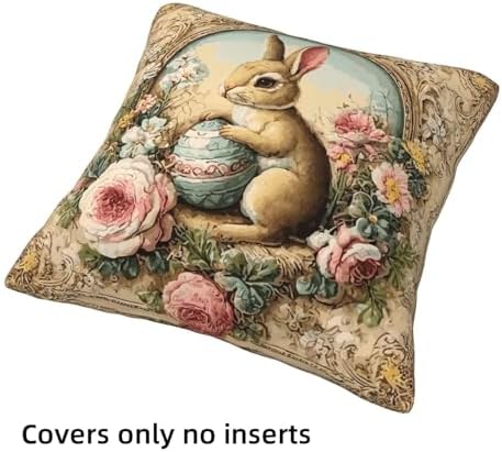 Easter Bunny Egg Vintage Throw Pillow Covers Set of 4 Decorative Soft Double Sided Print Pillow Case Farmhouse Home Decor for Living Room Sofa Couch 18x18