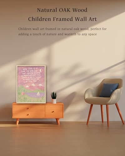 KensTro 16x20in Same God Creation Inspirational Christian Kids Wall Art,Natural OAK Wood Frame with Mountain Canvas Print,Girl First Communion and Baptism Gift for Girls,Nursery Toddler Girly Bedroom,Apartment Dorm Decoration Adoption Gifts,1Pack Pink