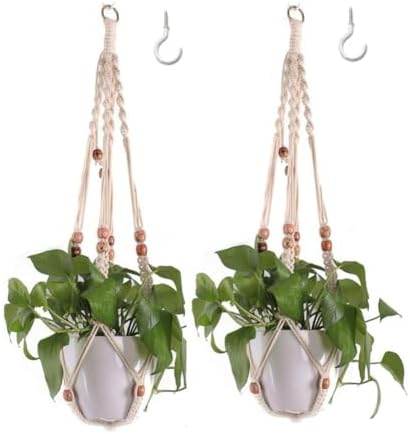 Belit Macrame Plant Hangers Indoor Outdoor 2 Pack Hanging Planters Basket with 2 Hooks Decorative Flower Pots Stand Home Decor