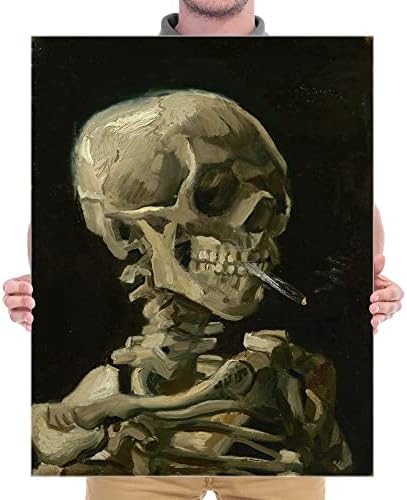 Wieco Art Large Skull of a Skeleton with Burning Cigarette, 1886 by Vincent Van Gogh Canvas Wall Art for Home Decor and Wall Decor Post-Impressionism Canvas Prints Pictures Artwork