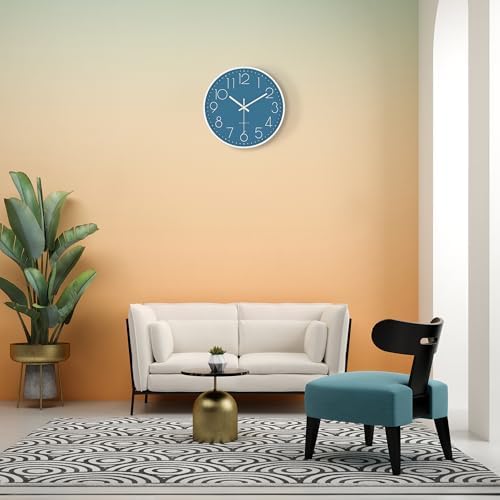 Lafocuse 12 inch Modern Analog Cerulean Blue Wall Clock Battery Operated