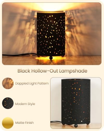 Black Table Lamps Set of 2, 8.1" Small Bedside Lamps Set of 2