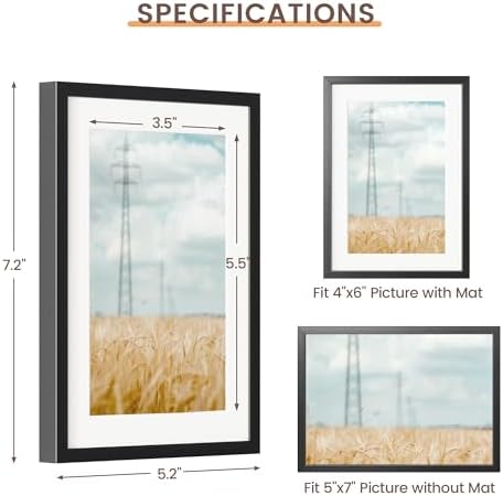 Fun Memories 5x7 Aluminum Picture Frame - 5 x 7 Aluminum Photo Frames with 4x6 Removable Mat- Ideal for Wall or Tabletop Display - Wall Hook Hanging Hardware Included (Black, 1 Pack)