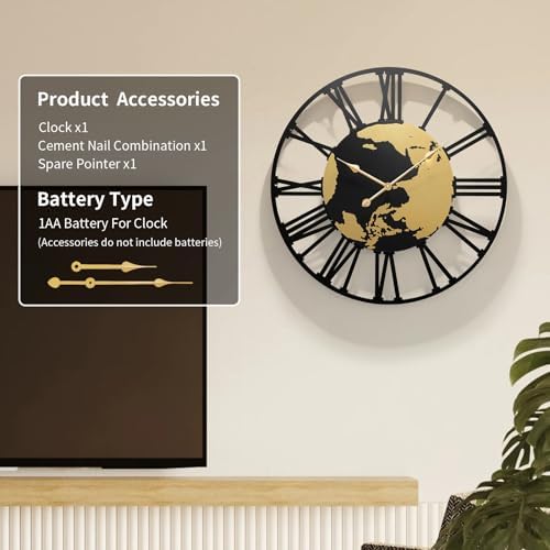 Large Wall Clocks for Living Room Decor，World Map Large Round Wall Clock 30 Inches Or Larger Clock for Office/Living Room/Kitchen/Dining Room Decor