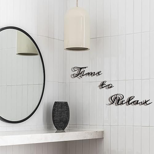 Metal Bathroom Wall Decor, 3D Time to Relax Sign for Spa, Black Letter Art | 3D black metal "Time to Relax" letter art, waterproof & rustproof, creates a soothing spa atmosphere in any bathroom