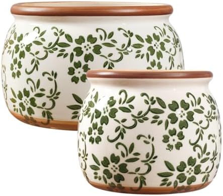Vintage Ceramic Flower Pot, 6.5 & 9in, with Drainage & Filter