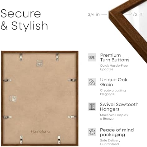 Homeforia 14x20 Brown Oak Diploma Frame, High-End Wood, 8.5x11 Mat, Glass