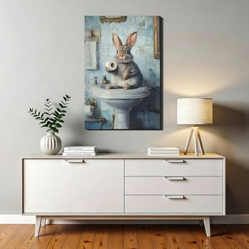 Farmhouse Framed Rabbit Decor Collection 8x12– Vintage Bunny Pictures Wall Art – Funny Spring Bunny Canvas Art for Bathroom, Living Room, Holiday Wall Decorations