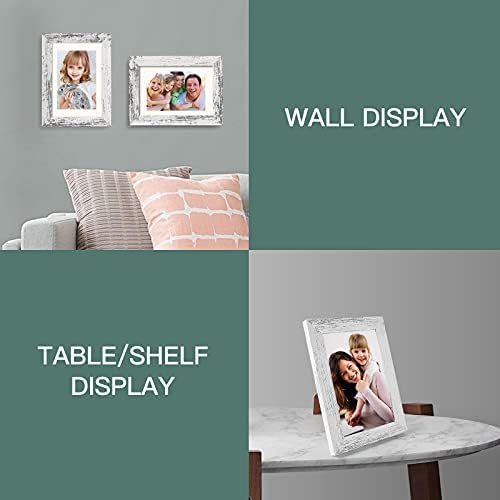 BAIJIALI 5x7 Picture Frame Distressed White Wood Pattern Set of 4,Display Pictures 4x6 with Mat or 5x7 Without Mat, Horizontal and Vertical Formats for Wall and Table Mounting