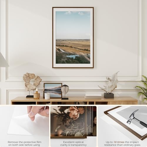Fun Memories 27x40 Poster Frame, Solid Oak Wood Picture Frames, Modern Photo Frame for Wall 27x40 with 24x36 Mat, High Definition Plexiglass & Wall Hook Included (Walnut, 2 Pack)