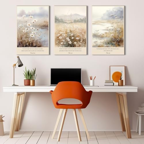Religious Wall Art Scripture Canvas Wall Prints for Church Bible Verses Painting Picture Wall Decor Jesus Biblical framed Canvas Painting Nature Wildflower Poster for Living Room Bedroom 16x24 3Pcs