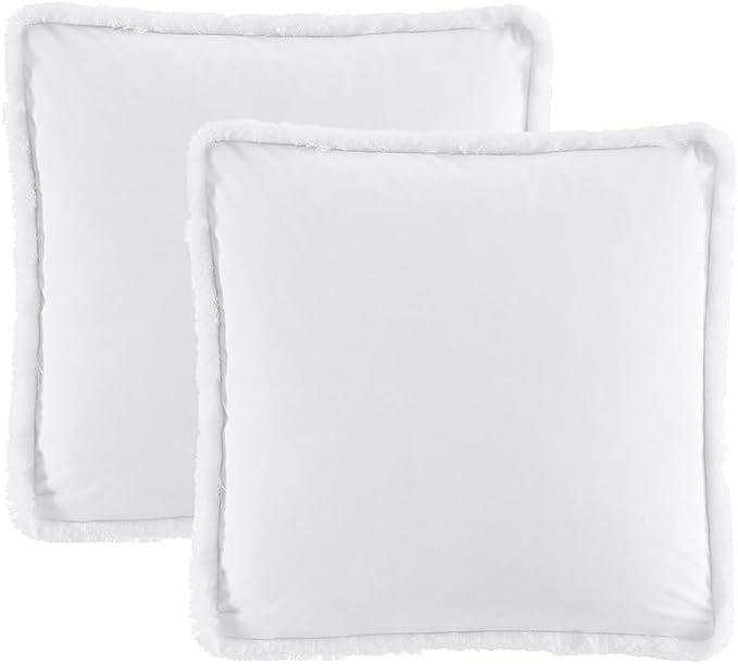 JUSPURBET White Decorative Velvet Fringe Throw Pillow Covers 26x26 Set of 2 Boho Soft Cushion Case for Home Decor Living Room Couch Sofa Bed
